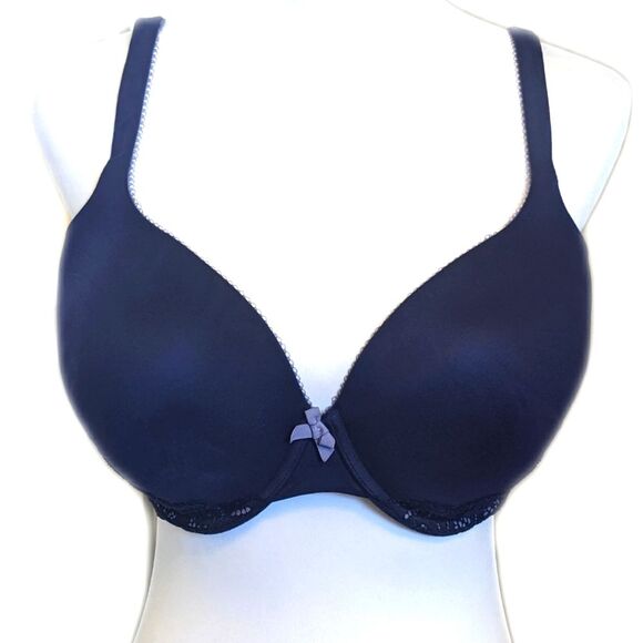 Victoria's Secret navy blue padded lined underwire bra, lace overlay 36DDD - Picture 1 of 9